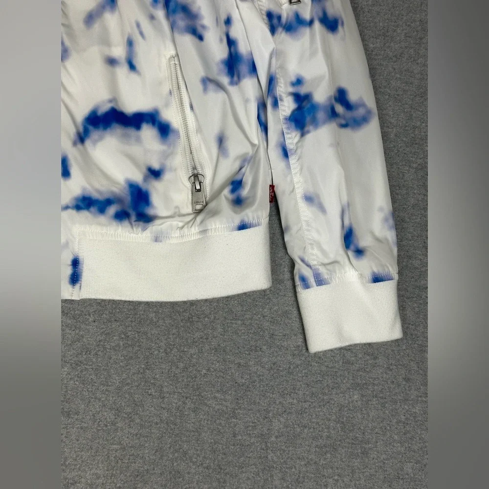 Levi Strauss Jacket Mens XL White Blue‎ Bomber Tie Dye Zip Pockets Streetwear